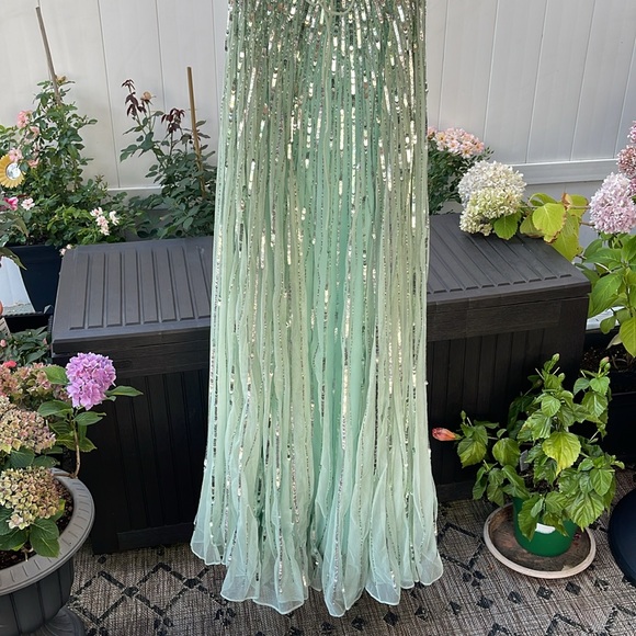 Mac Duggal - Sequined One Shoulder Flutter Sleeve A-Line Gown - Picture 11 of 16